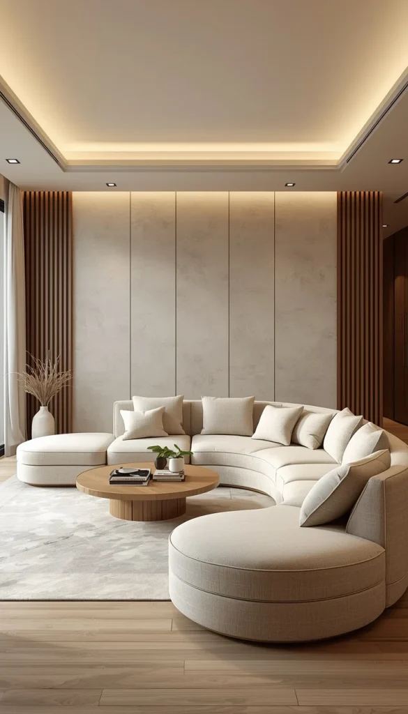 Curved furniture lounge room with soft shapes modern interior design trend