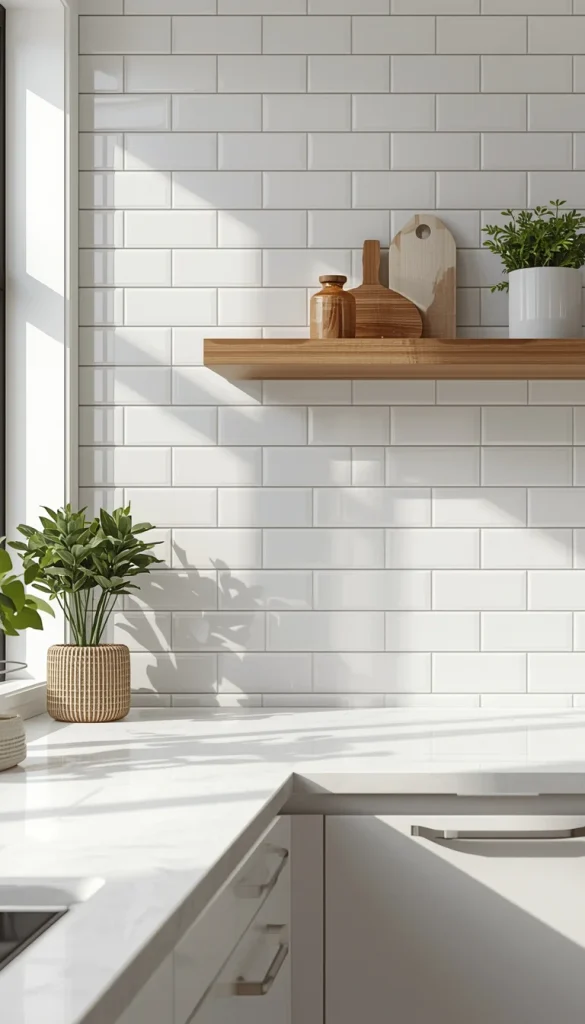 White subway tile backsplash in a modern minimalist kitchen