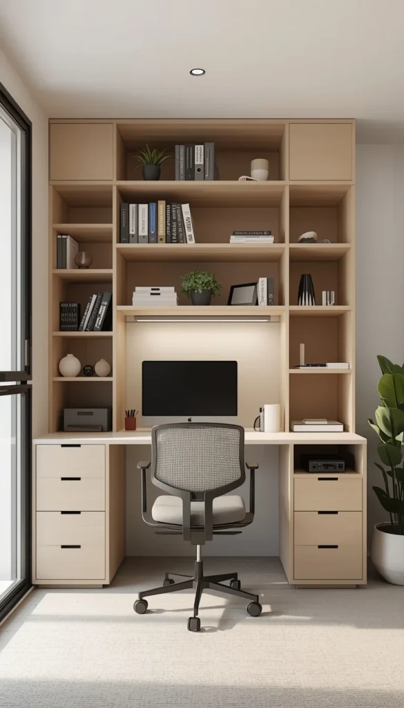 Multi functional furniture home office with foldable desk and smart storage design