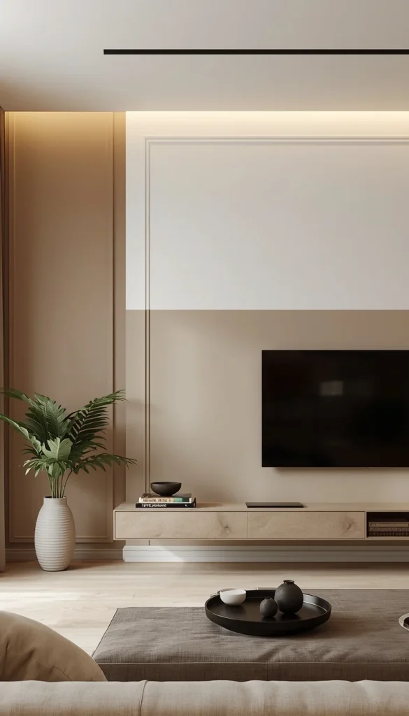 Neutral two-tone living room walls with modern interior design style