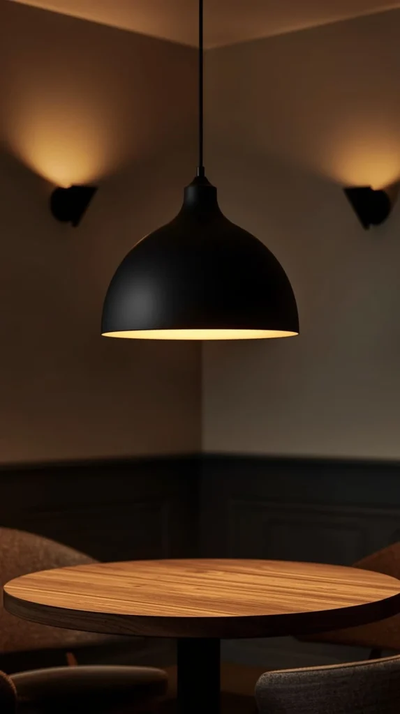 Layered, warm lighting over a dining table image