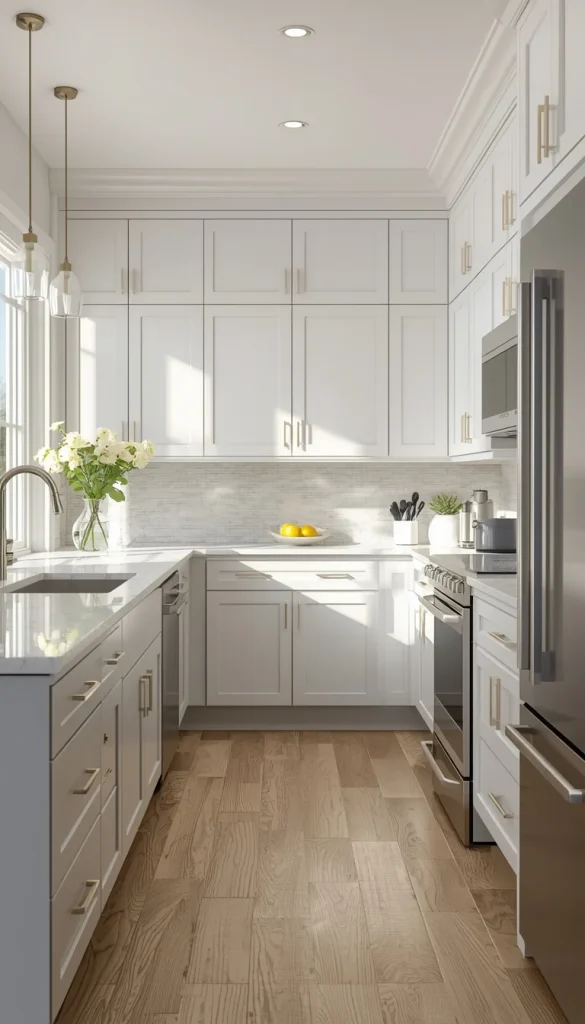 Freshly painted kitchen cabinets in neutral colors creating a modern look