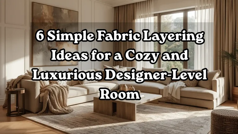 Living room featuring a neutral base, layered cushions, throws, textured rug, patterned pillows, and layered curtains, showing all fabric layering techniques in a cozy, stylish interior.