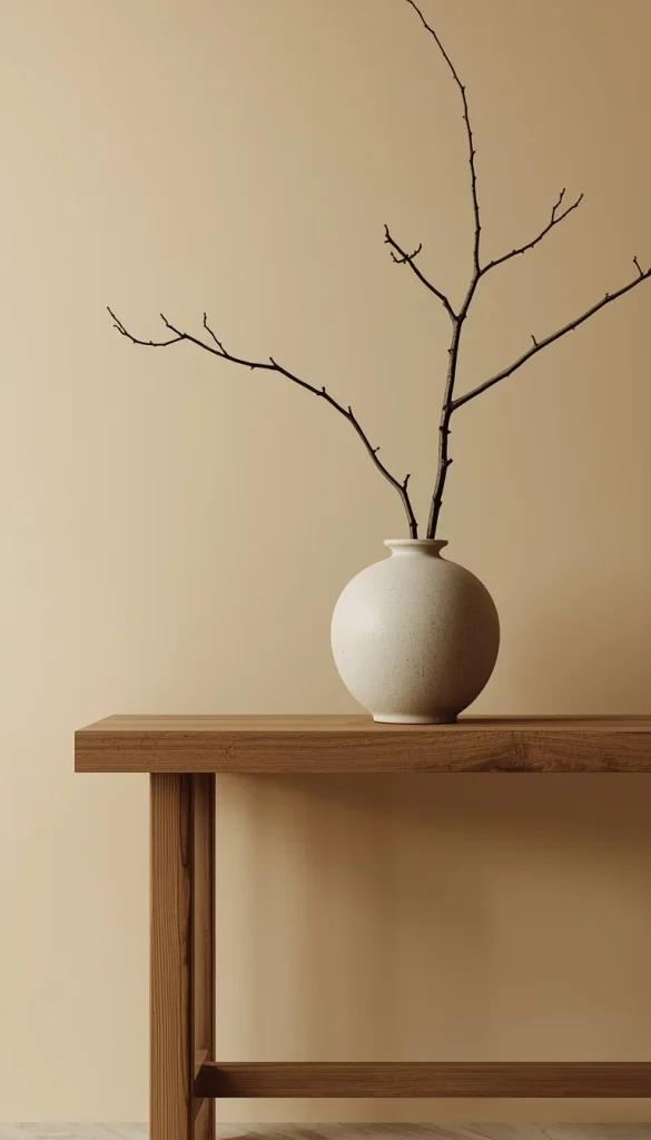 A highly curated, minimal console table image