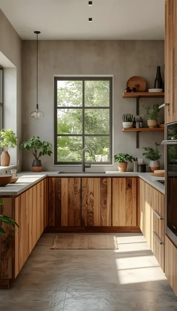 Sustainable kitchen design with eco friendly materials wood cabinets and natural light