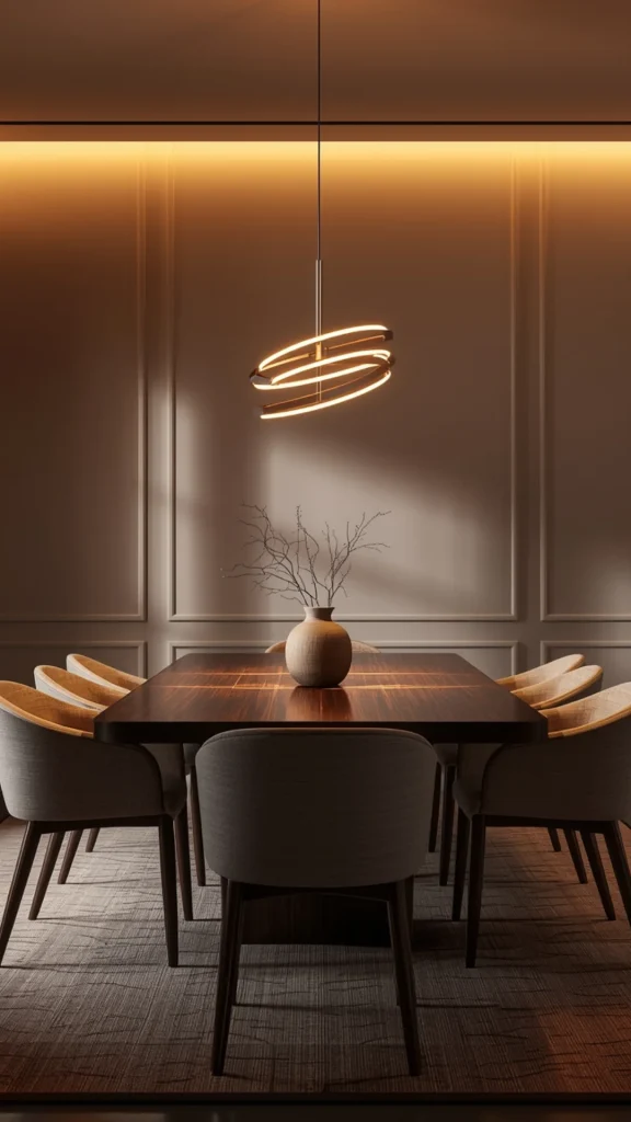 modern dining room ideas warm pendant lighting"