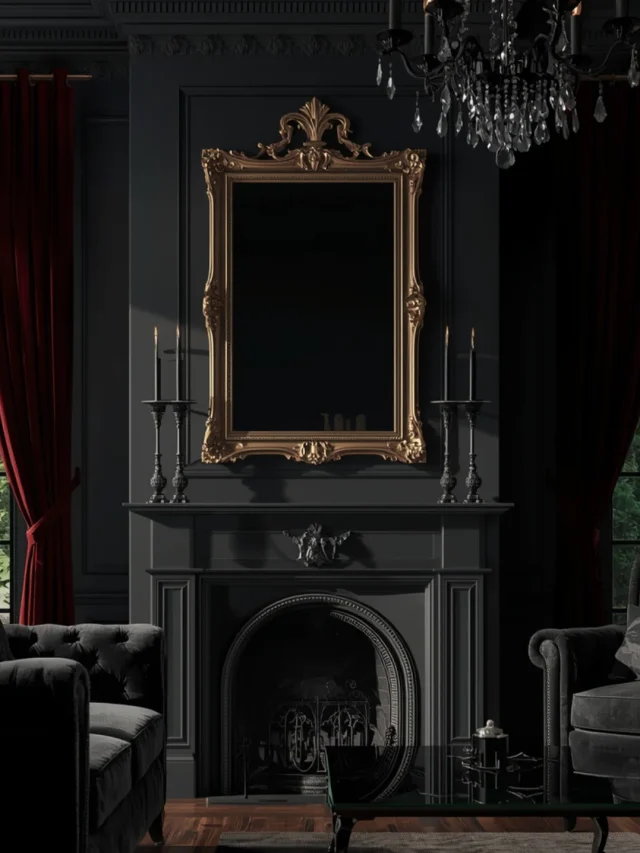 Dark elegance transforms a simple living room into a dramatic gothic sanctuary.