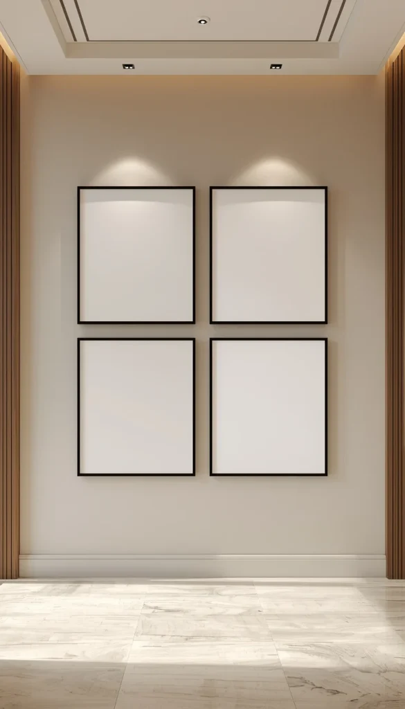minimal gallery wall with wide spacing negative space design