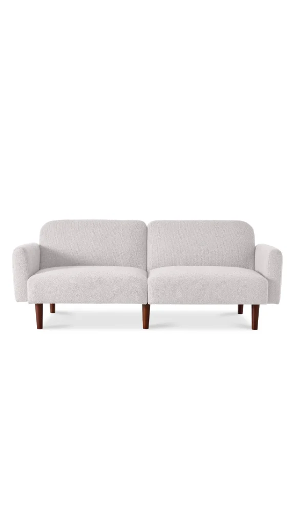 Curved boucle futon sofa bed for modern luxury interiors
